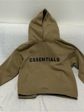 Fear of God Essentials Pullover Hoodie Mens Small Tan Oak Taupe Front Logo Fog